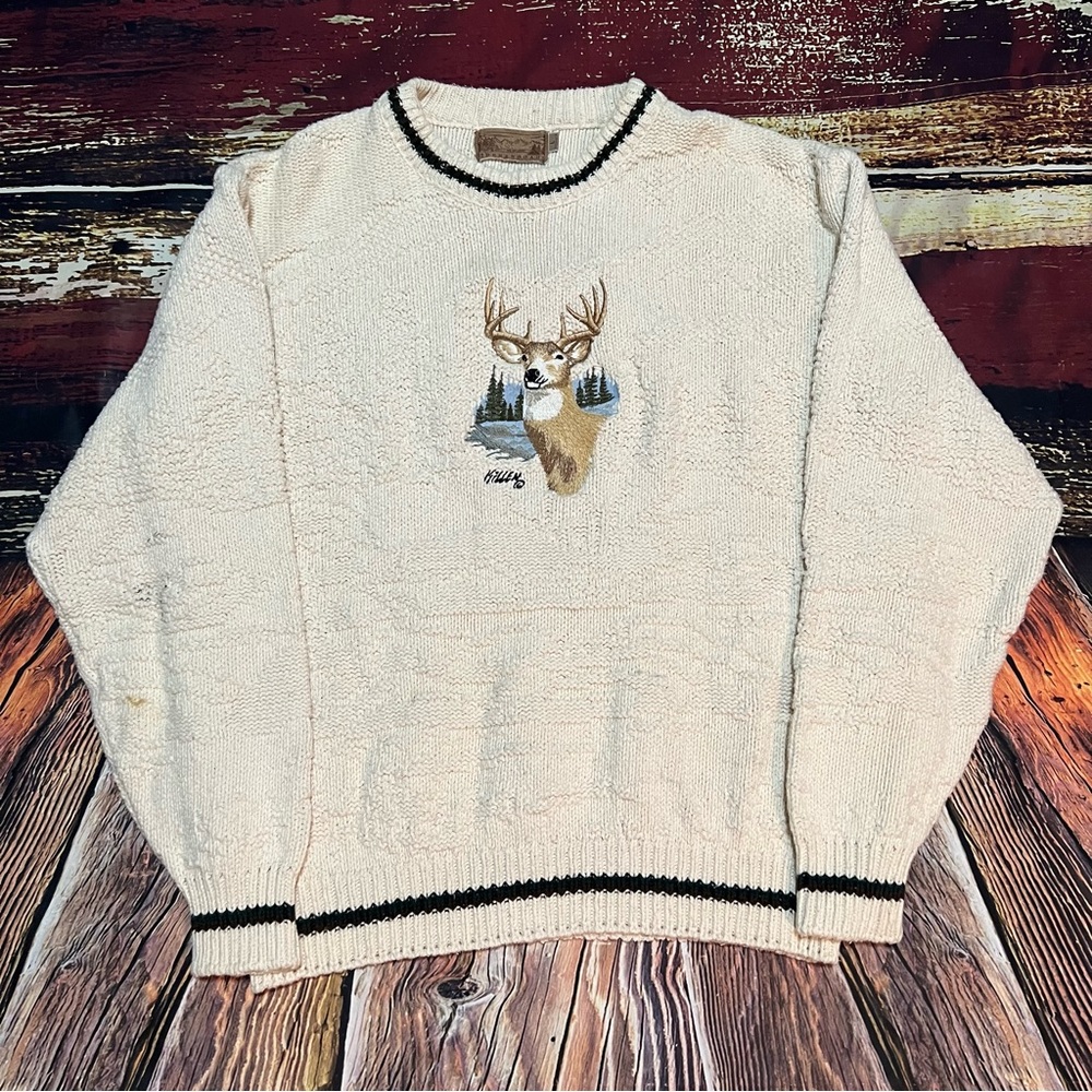 Men's Cream Sweater with Deer Design